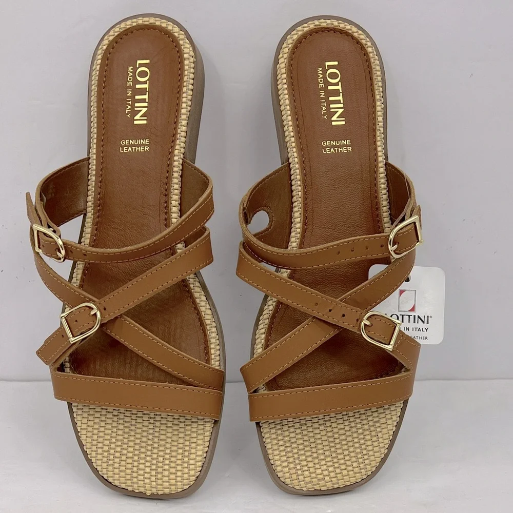 LOTTINI, VACCHETTA MULTI STRAP, BROWN LEATHER FLAT SANDALS, SIZE US 9.5 EU 41